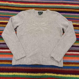 Vintage Ralph Lauren Sized Medium Knitted Pattern Angora Wool Sweater Cream